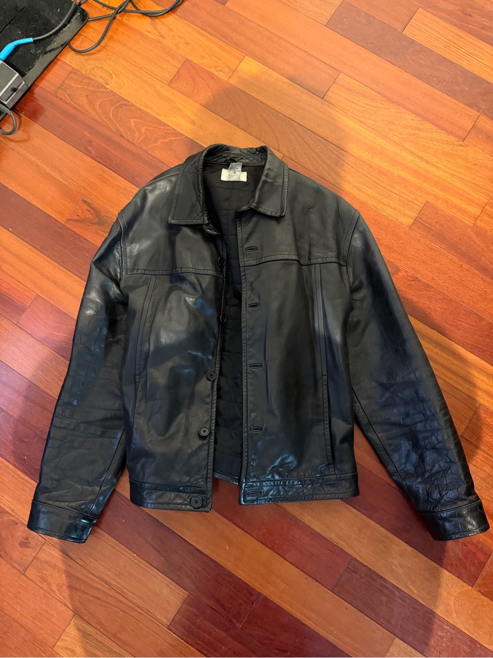 Black Leather Men's Jacket - Classic Button-Front
